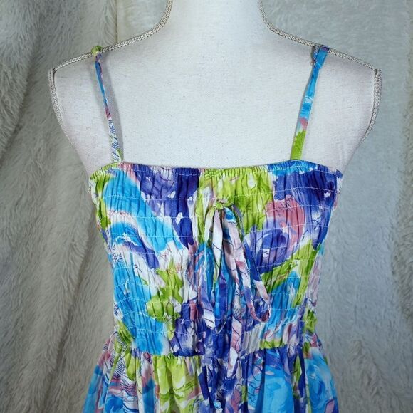 DOTS TURQUOISE & GREEN SMOCKED DRESS SZ.XL EUC - Picture 3 of 8